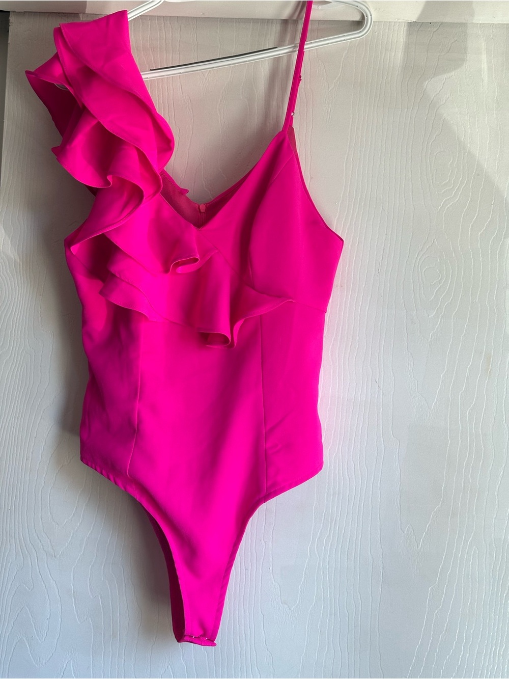 Tea N Cup Ruffled One-Shoulder Hot Pink Bodysuit